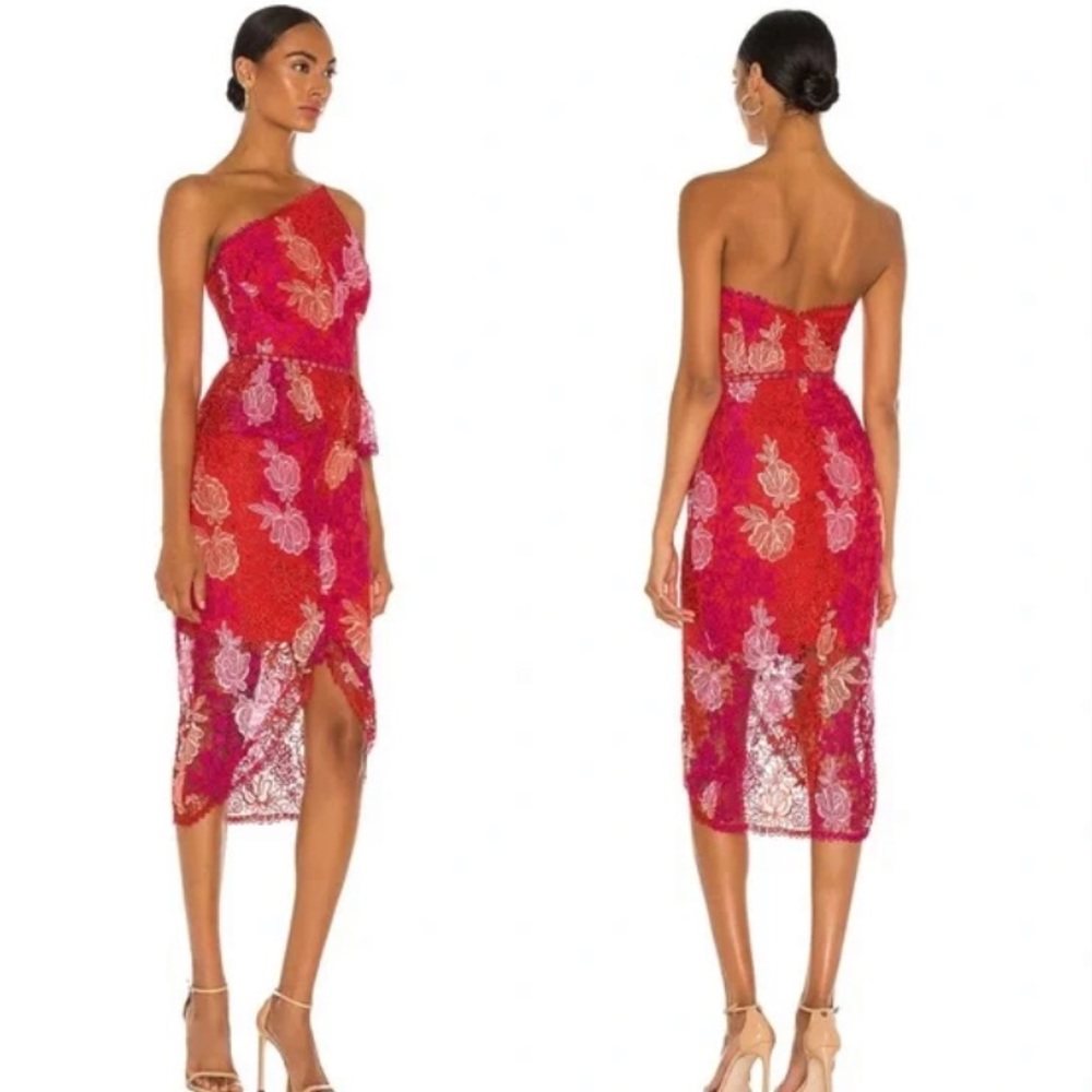 NWT Elliatt Revolve Times Dress Lace Strapless Cocktail Midi Dress Pink